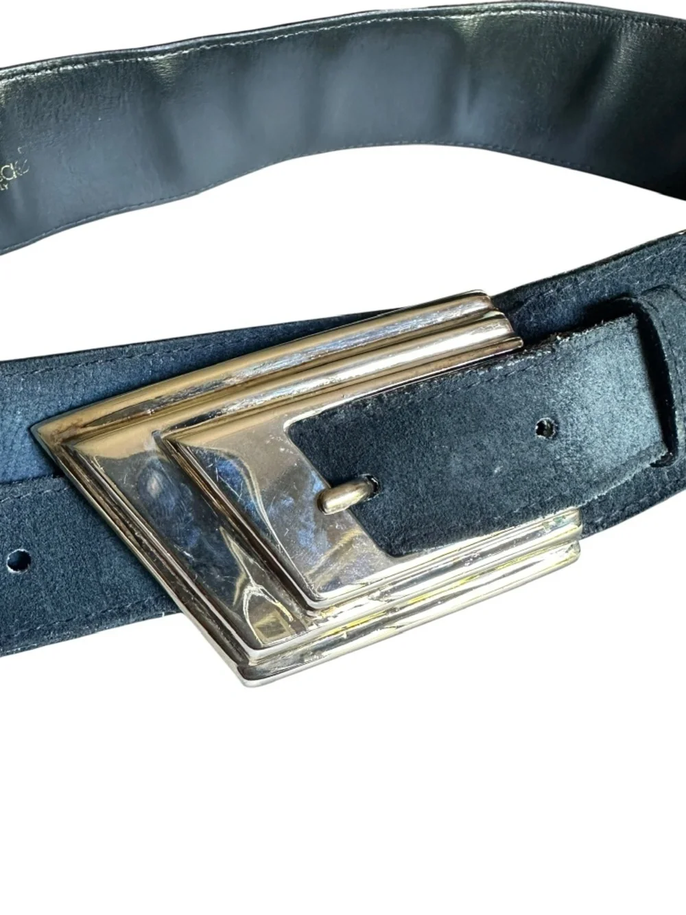 Women GIANNI VERSACE Blue Geometric Leather Belt Made In Italy Size 70/28